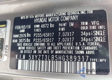 2017 Hyundai Santa Fe Sport 2.4L из США, поврежденный, VIN 5XYZT3LB5HG389317